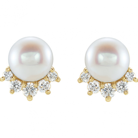 14k Yellow Gold 5mm Pearl and 0.08ctw Diamond Earrings