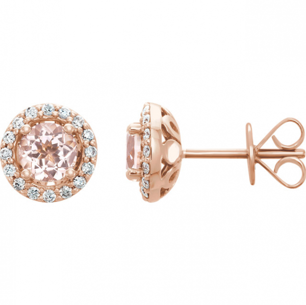 14K Rose Gold 0.20ctw Diamond and Morganite Diamond Earrings
