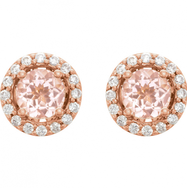 14K Rose Gold 0.20ctw Diamond and Morganite Diamond Earrings