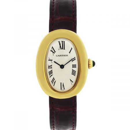 Cartier 19521 Baignoire 18k Yellow Gold Leather Ladies Watch