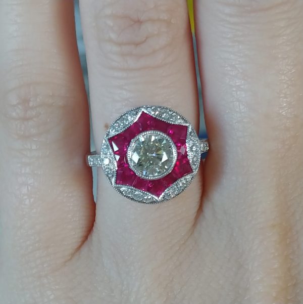 Platinum 0.93ctw Round diamonds & 0.85ctw Ruby Ring