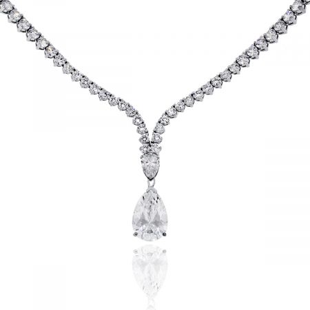 18k White Gold 23.61ctw Round and Pear Shape Diamond Drop Necklace