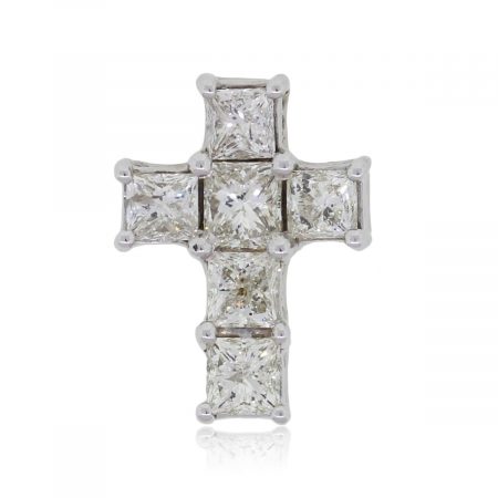 14k White Gold 3.37ctw Princess Cut Diamond Cross Pendant