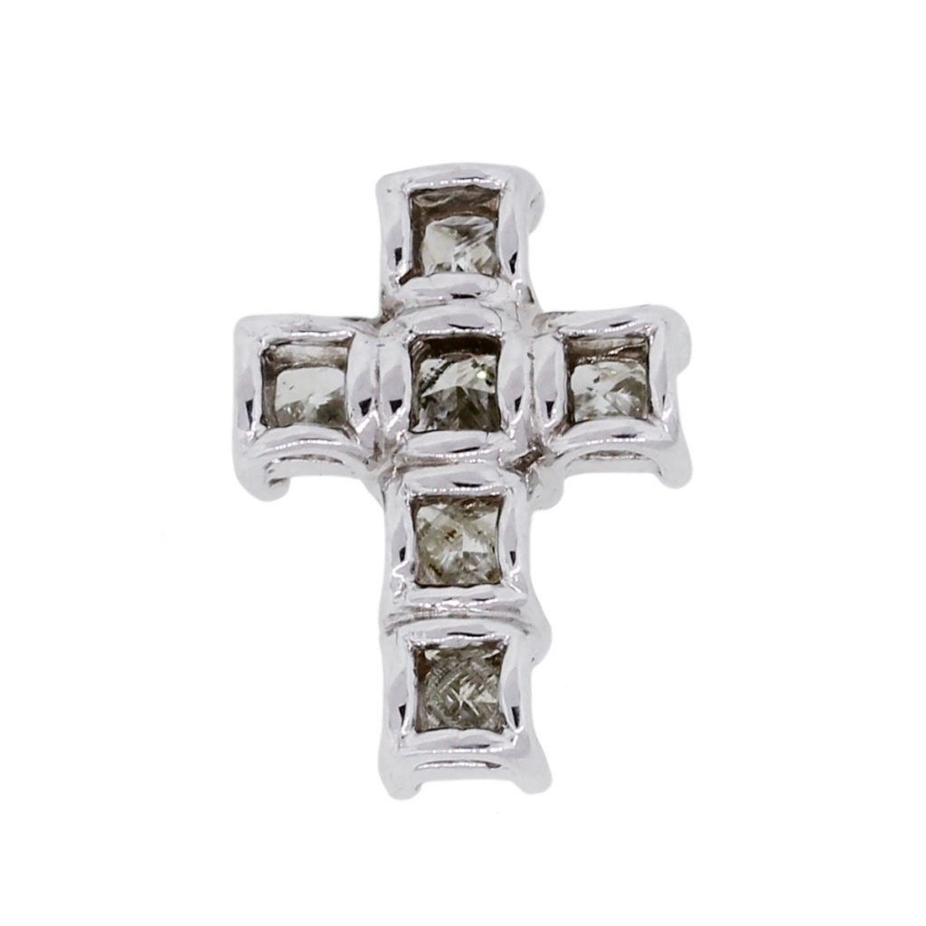 14k White Gold 3.37ctw Princess Cut Diamond Cross Pendant