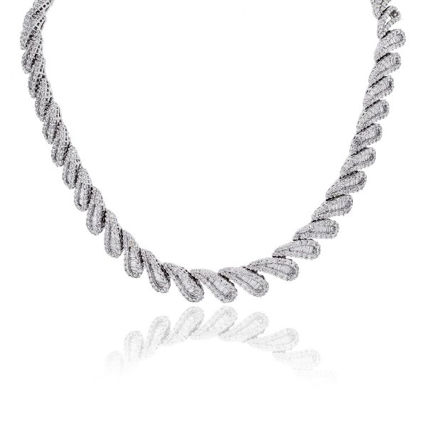 Platinum 20.34ctw Baguette and Round Brilliant Diamond Collar Necklace