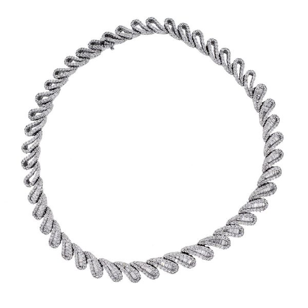 Platinum 20.34ctw Baguette and Round Brilliant Diamond Collar Necklace