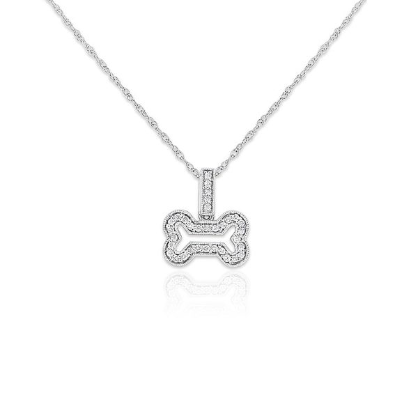 KC Designs 14k White Gold 0.12ctw Diamond Small Dog Bone Pendant Necklace