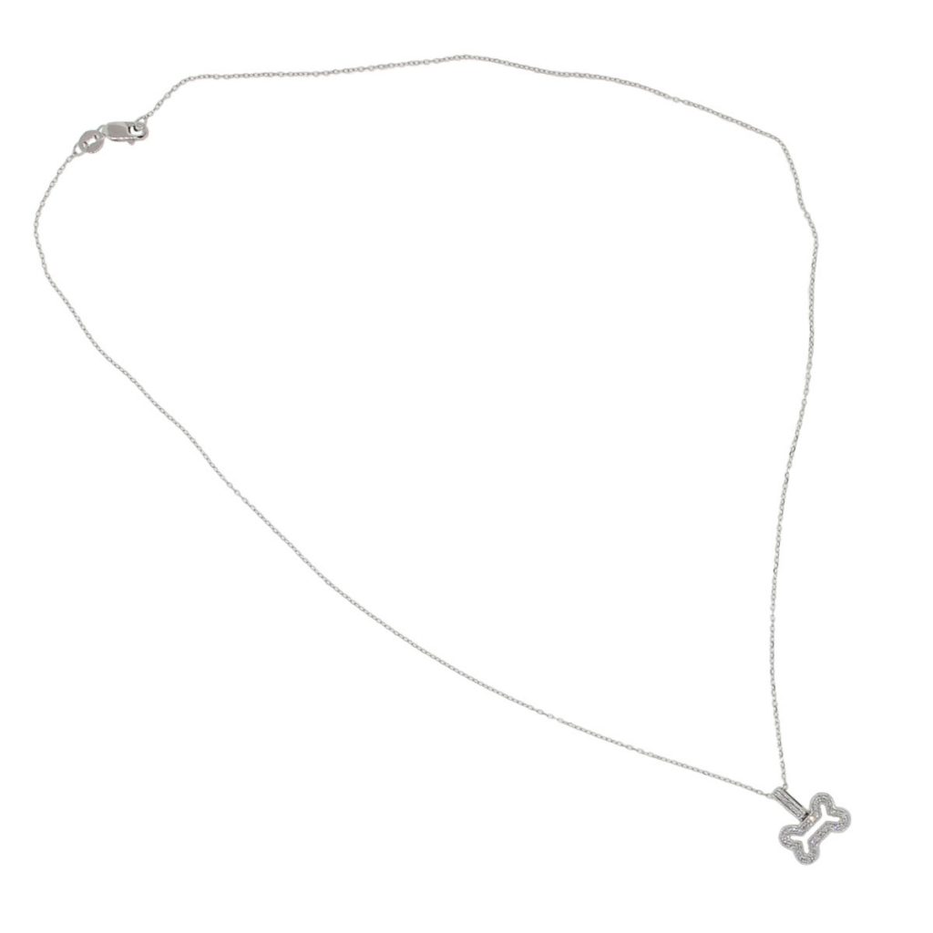 KC Designs 14k White Gold 0.12ctw Diamond Small Dog Bone Pendant Necklace