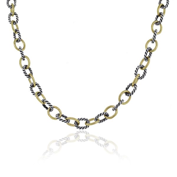 David Yurman Sterling Silver and 18k Yellow Gold Oval Link Necklace