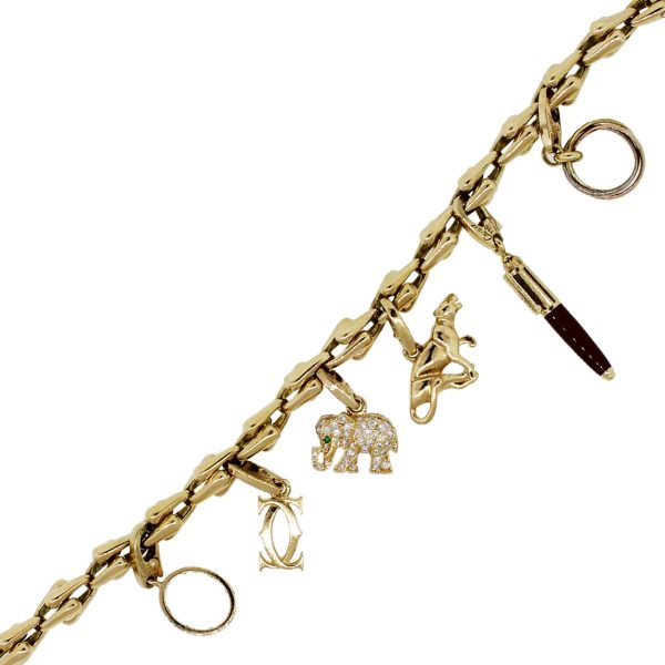 Cartier 18k Yellow Gold 2ctw Diamond Emerald and Enamel Charm Bracelet