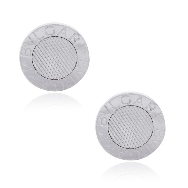Bulgari 18k White Gold Woven Design Mens Cuff Links