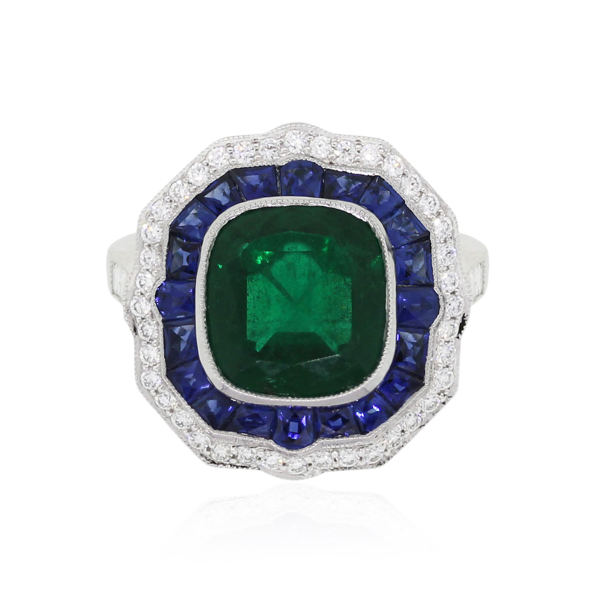 Platinum 3.33ct Untreated GIA Certified Emerald Diamond Sapphire Ring