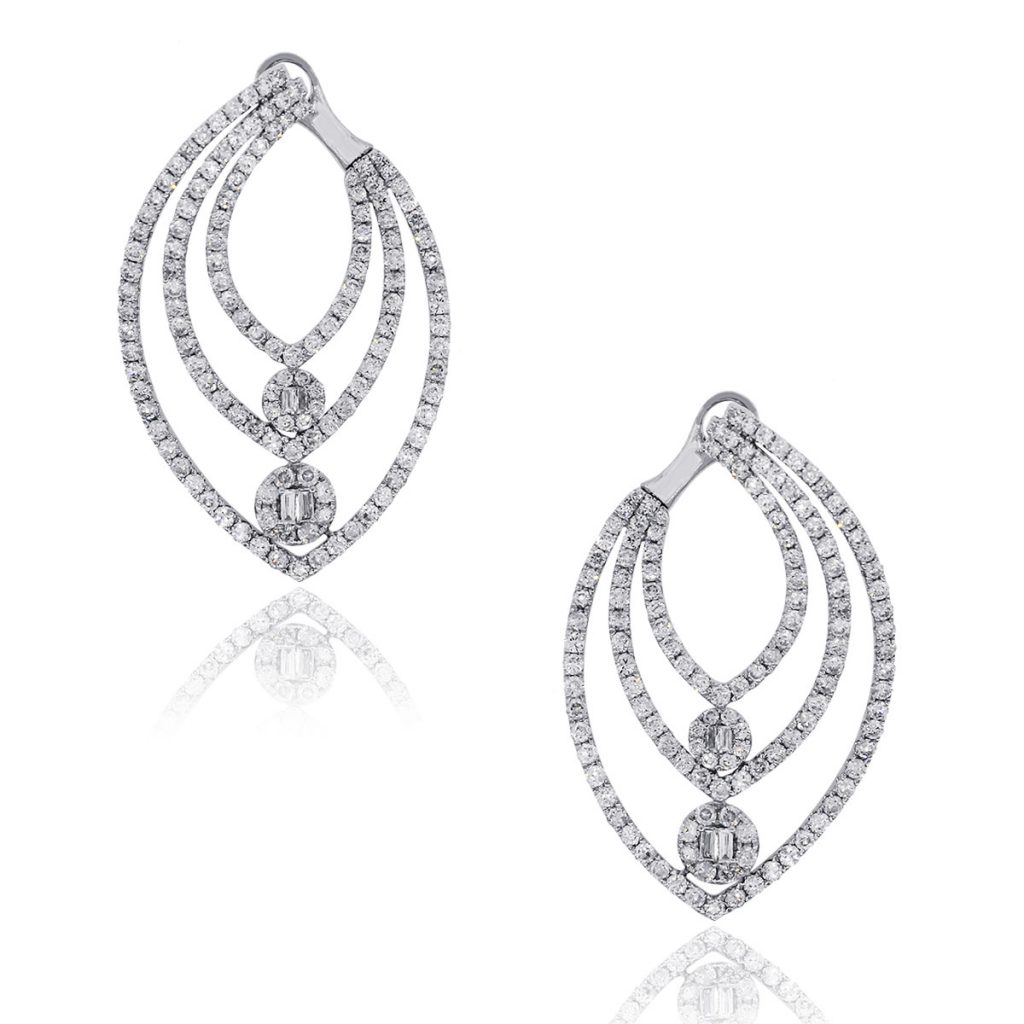 18k White Gold 4.25ctw Diamond Three Row Earrings
