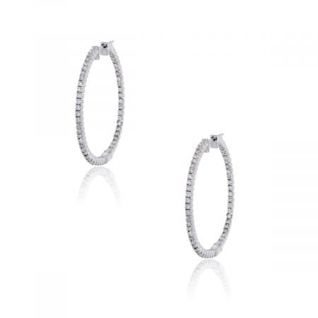 14k White Gold 2.12ctw Inside Out Diamond Hoop Earrings