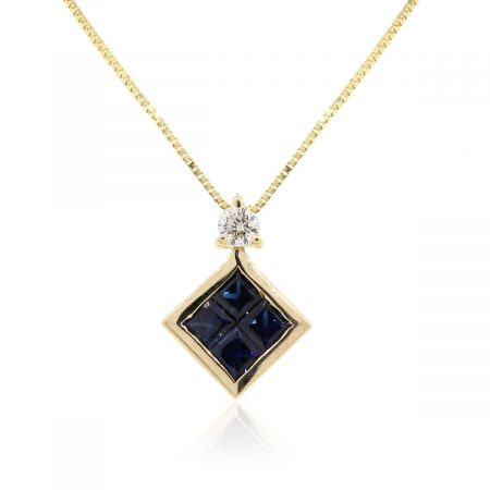 14k Yellow Gold 0.10ct Diamond and sapphire Pendant with Fine Box Chain
