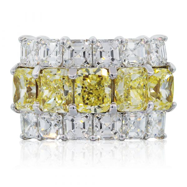 fancy yellow radiant cut diamonds ring
