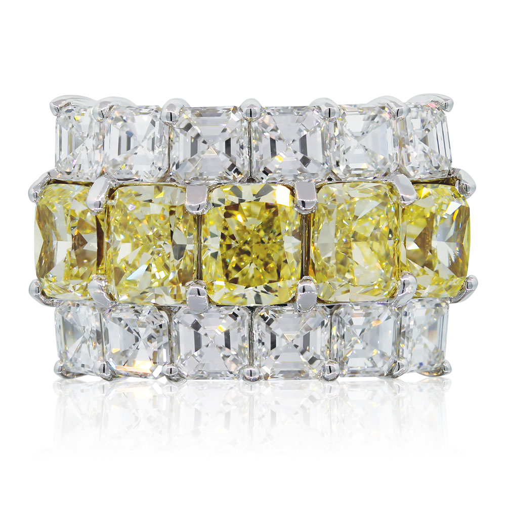 fancy yellow radiant cut diamonds ring