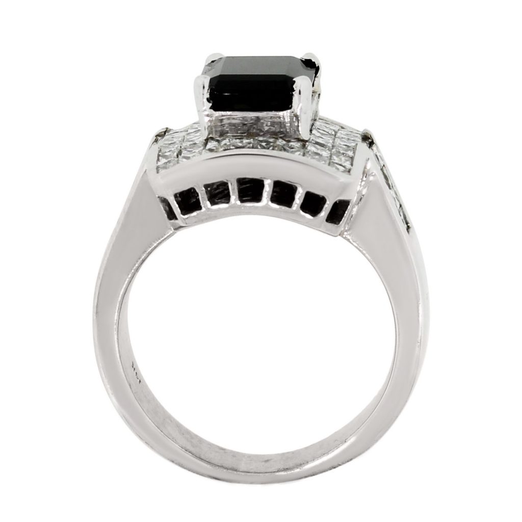 18k White Gold 3ctw Diamond and Emerald Cut Onyx Ring
