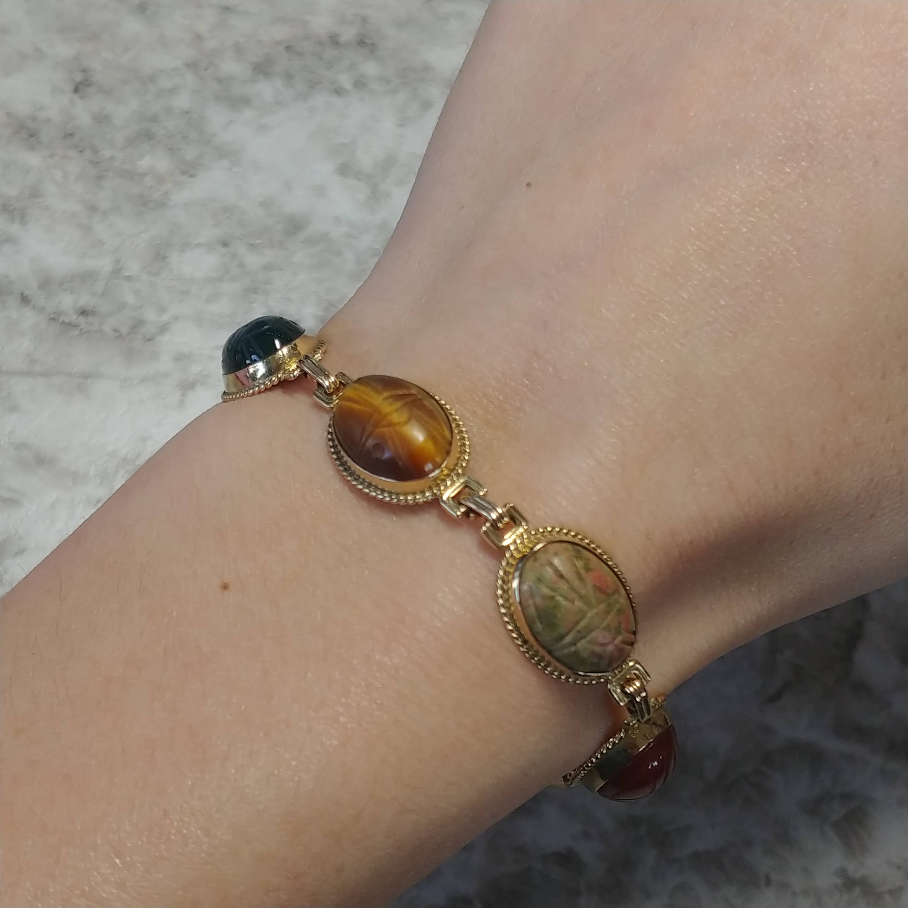 14k Yellow Gold Semi Precious Gemstone Scarab Bracelet