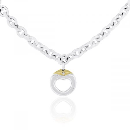 Movado 18k Yellow Gold & Sterling Silver 0.02ctw Heart Chain Necklace