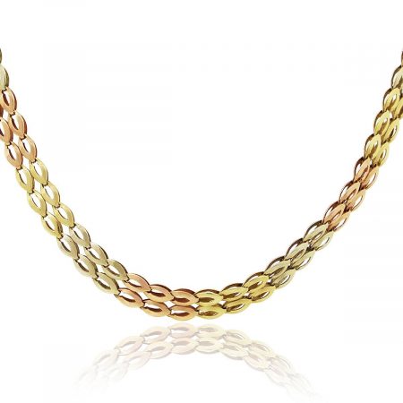 14k Tri Color Double Row Oval Link Necklace