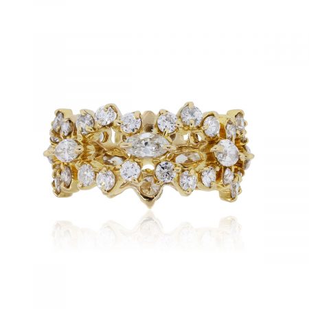 18k Yellow Gold 1.95ctw Round Brilliant and Marquise Diamond Eternity Band