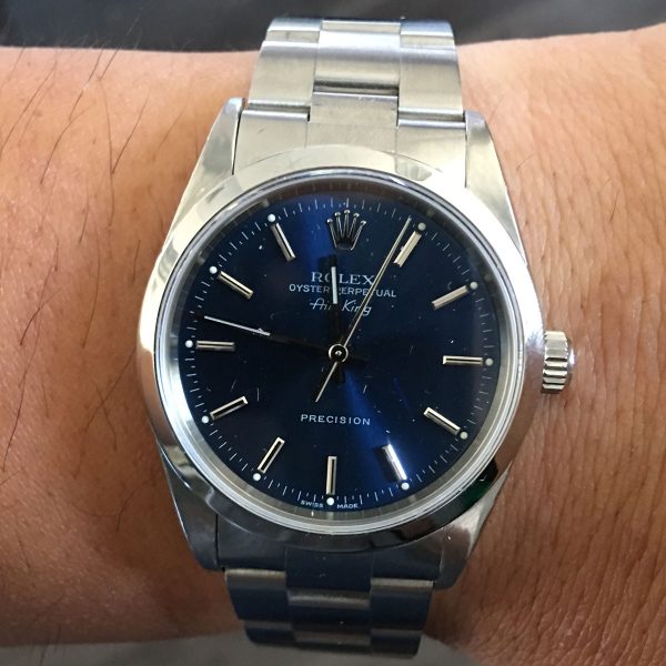Rolex 14000 Airking Blue Stick Dial Stainless Steel Watch