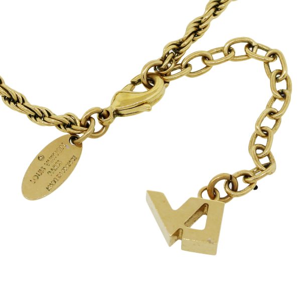 LOUIS VUITTON Vintage LV Logo Chain Necklace Rhinestone Gold Metal
