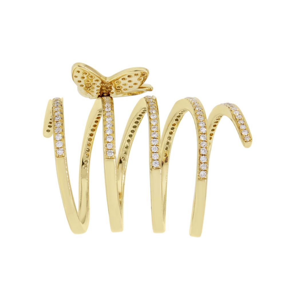 18k Yellow Gold 0.97ctw Diamond Spiral Butterfly Ring