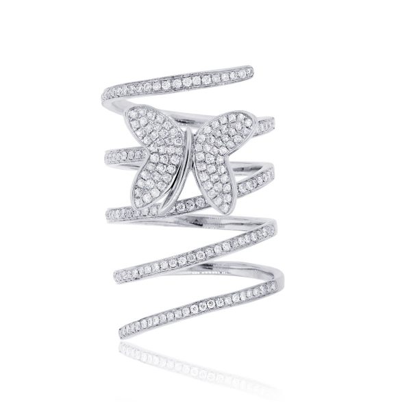 18k White Gold 0.97ctw Diamond Spiral Butterfly Ring