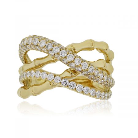 18k Yellow Gold 1.44ctw Diamond Bamboo Crossover Ring