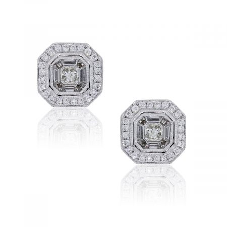 18k White Gold 0.87ctw Diamond Mosaic Earrings