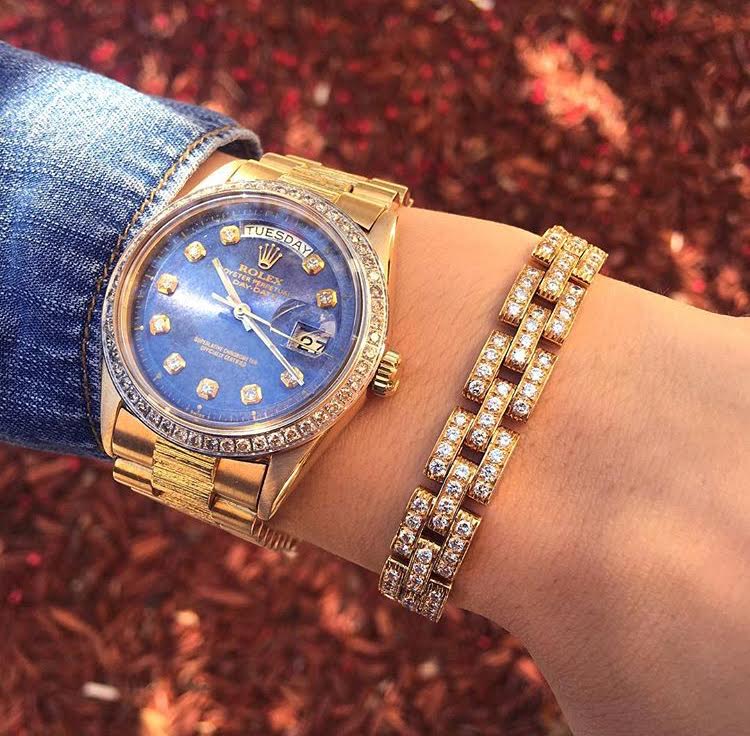 gold rolex with diamond cartier bracelet 
