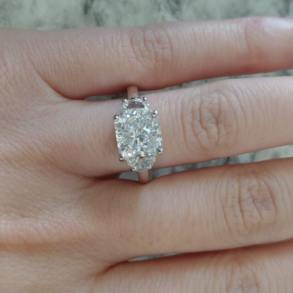 Platinum 4.05ctw Diamond & Half Moons GIA Engagement Ring