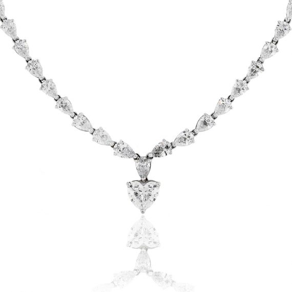 Heart- and Pear-Shaped Diamond Drop Necklace