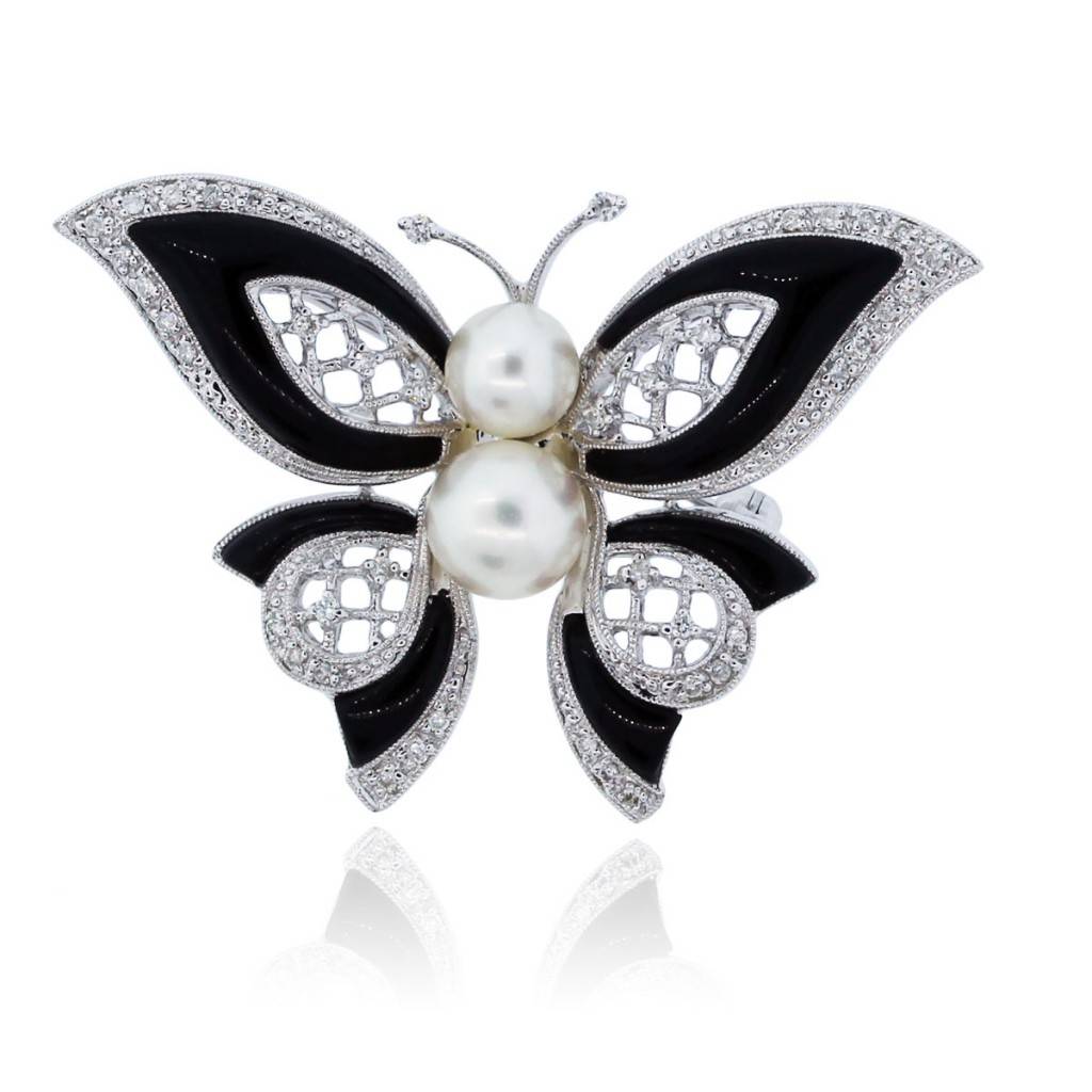 butterfly pearl diamond brooch