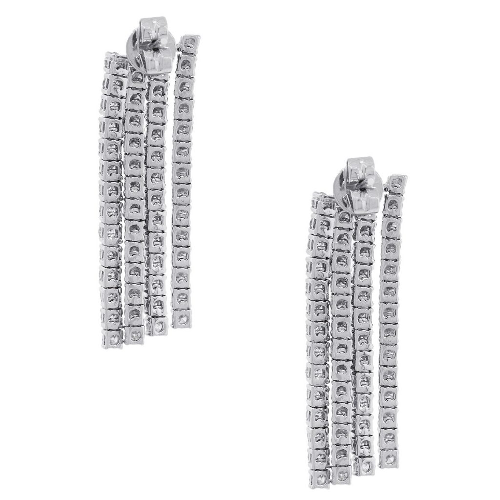 18k White Gold 5.04ctw Diamond Multi Strand Hanging Earrings