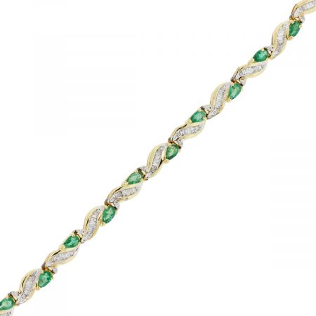 14k Yellow Gold 2.10ctw Diamond and Emerald Bracelet