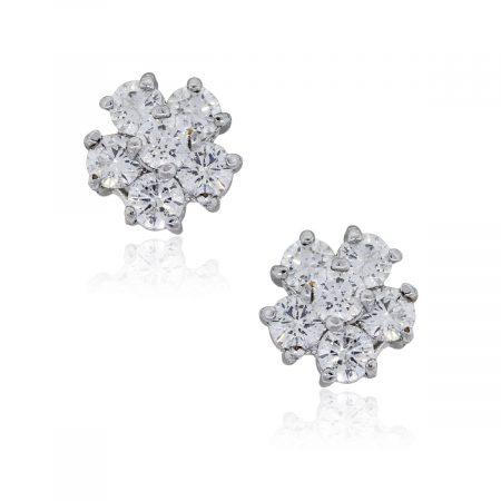 14k White Gold 1ctw Round Brilliant Diamond Cluster Earrings