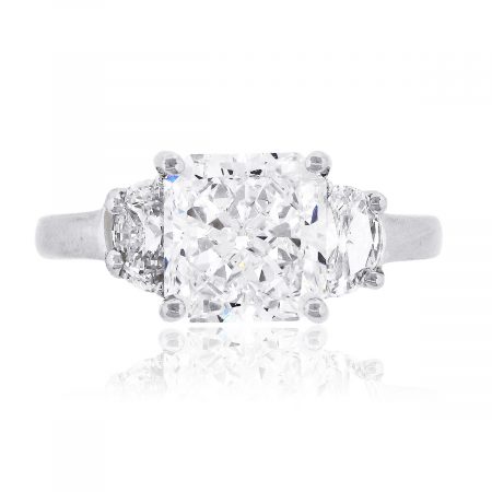Platinum 4.05ctw Diamond & Half Moons GIA Engagement Ring