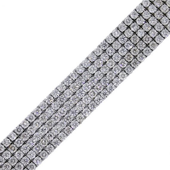 18k White Gold 5 Row 76.41ctw Diamond Bracelet