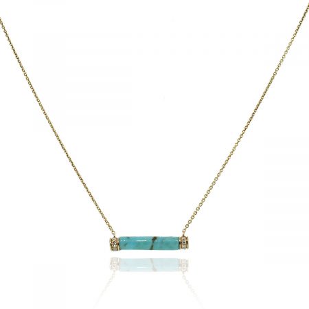 Sydney Evan 14k Yellow Gold 0.10ctw Diamond Turquoise Roll Necklace