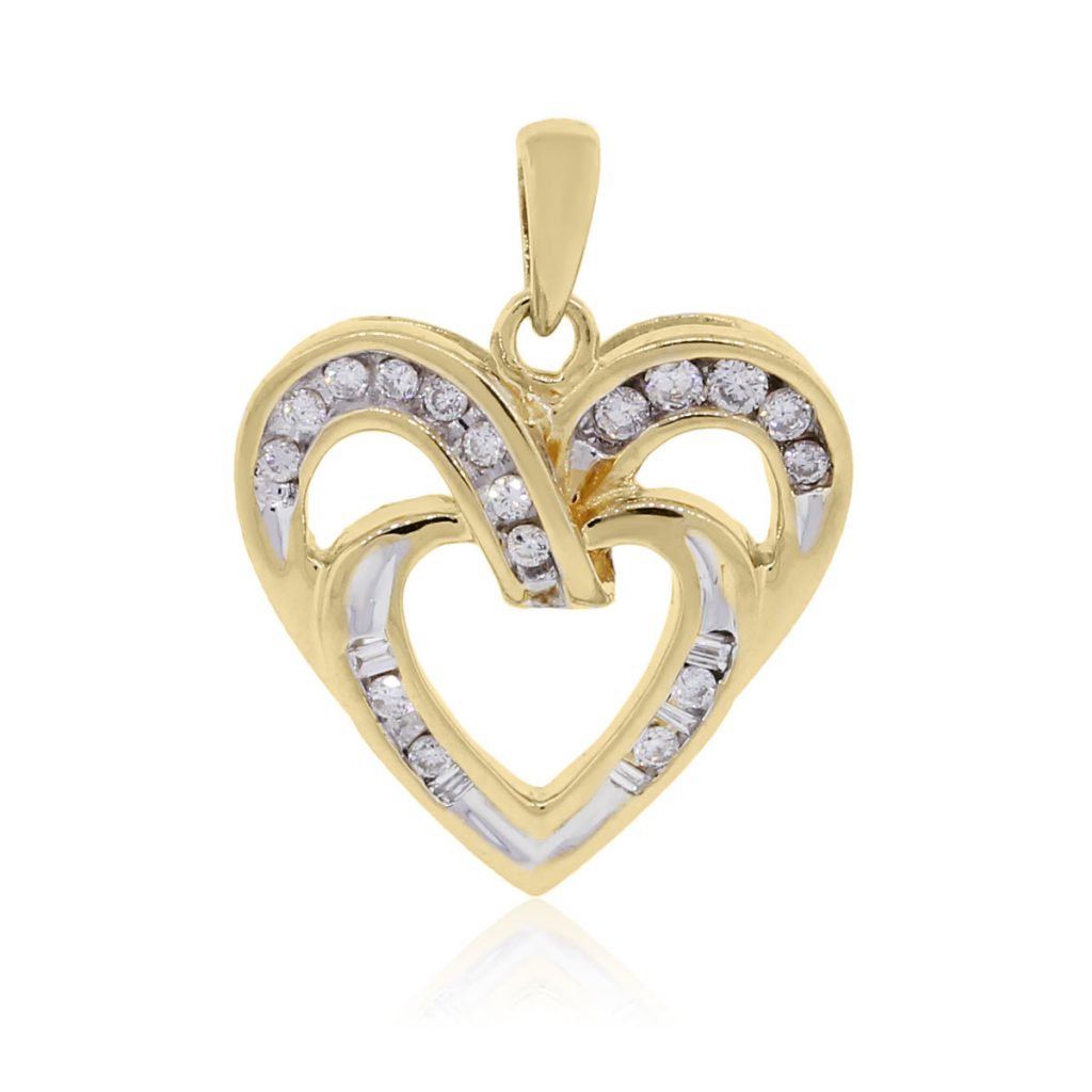 14k Yellow Gold 0.46ctw Baguette and Round Shape Diamond Double Pendant