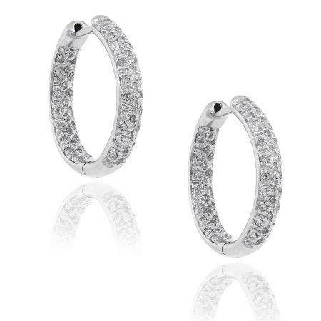 14k White Gold 0.72ctw Diamond Pave Inside Out Hoops