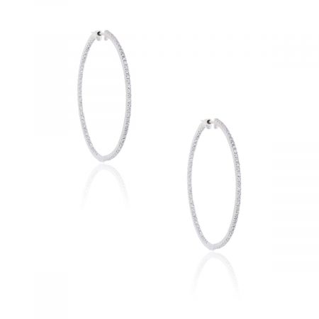 14k White Gold 1.04ctw Diamond Inside Out Hoop Earrings