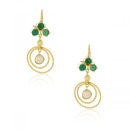 22k Gold Emerald and Pearl Dangle Earrings
