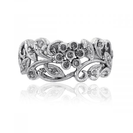 14k White Gold 0.20ctw Diamond Filigree Flower Ring