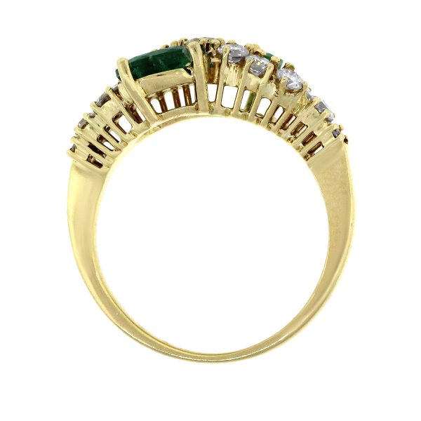 18k Yellow Gold 0.70ctw Round Brilliant Diamond And Pear Emerald Ring
