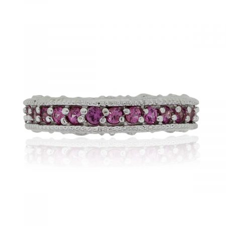 14k White Gold 0.55ctw Round Shape Pink Sapphire Band