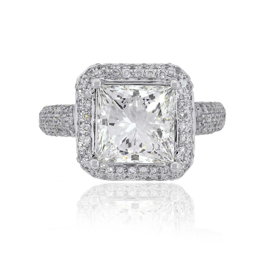 18k White Gold 3.37ct Princess Cut GIA Engagement Ring